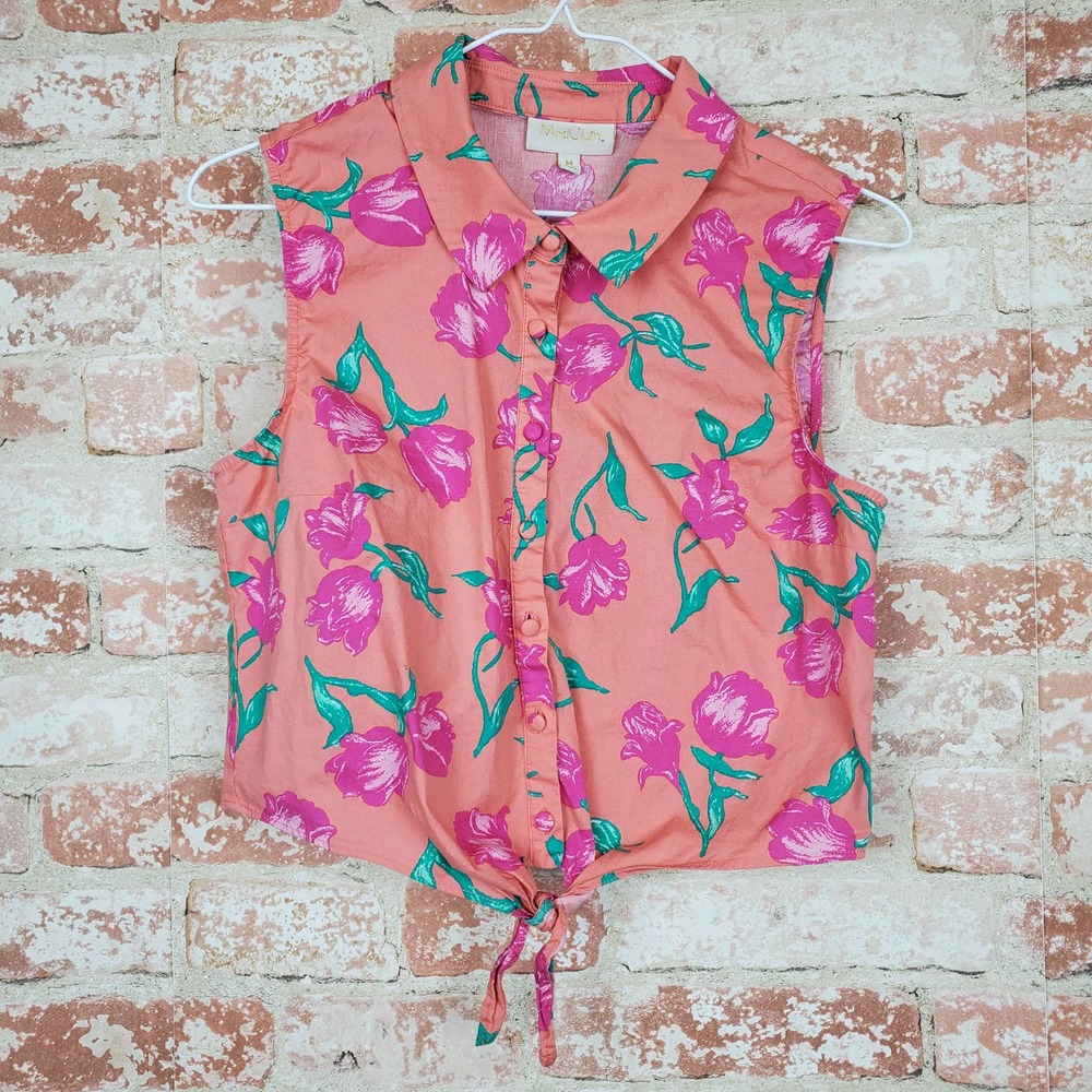Modcloth Melon Floral Tied Waist Sz M